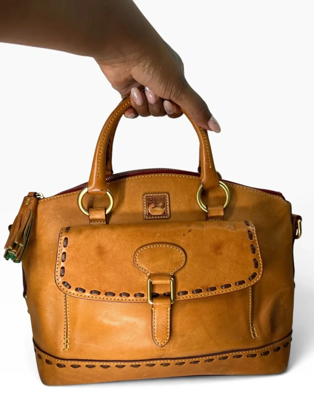 Dooney & Bourke Florentine Medium Pocket Satchel Natural Leather